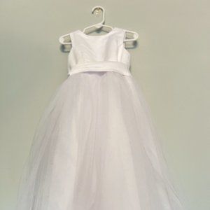 Davids Bridal - White Satin Tulle Button Back Flower Girl Formal Dress Gown Sz 3